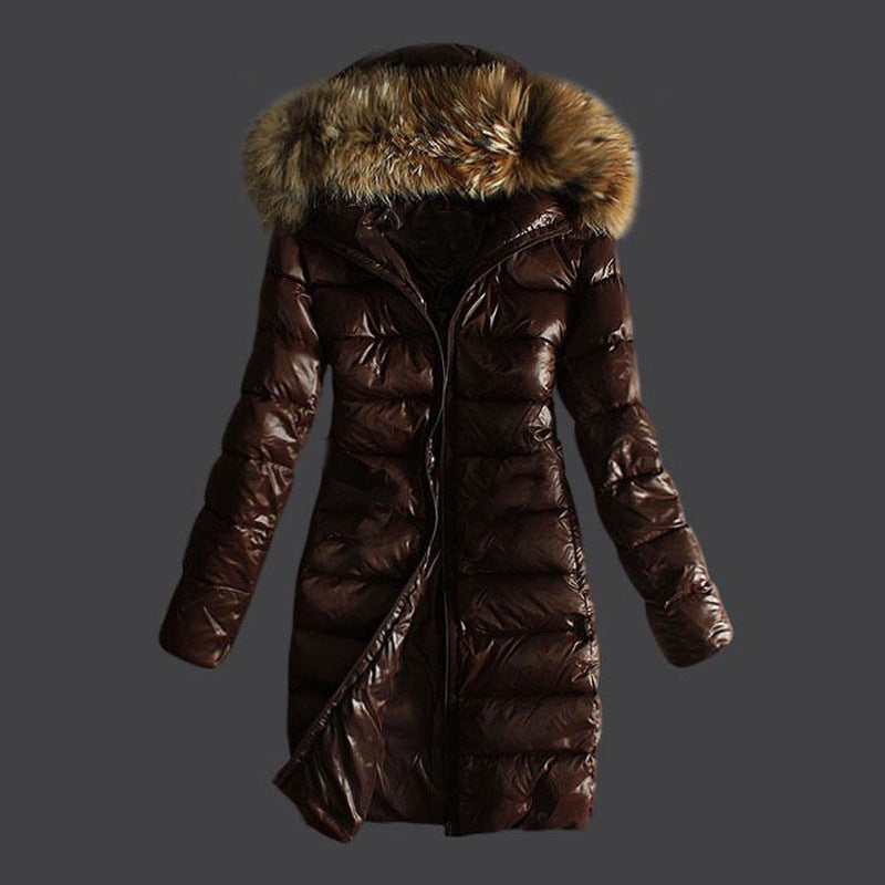 Quilted Raccoon Fur Collar Women's Puffer Bomber Coat to 3X Plus Size