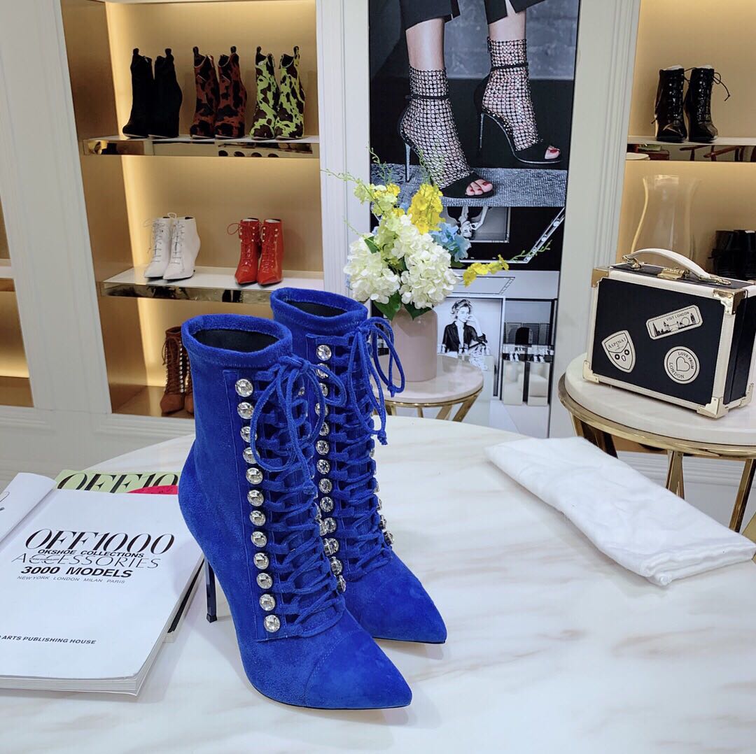 Rhinestone Design Lace-Up Thin Stiletto Heel Strap Drill Ankle Boots