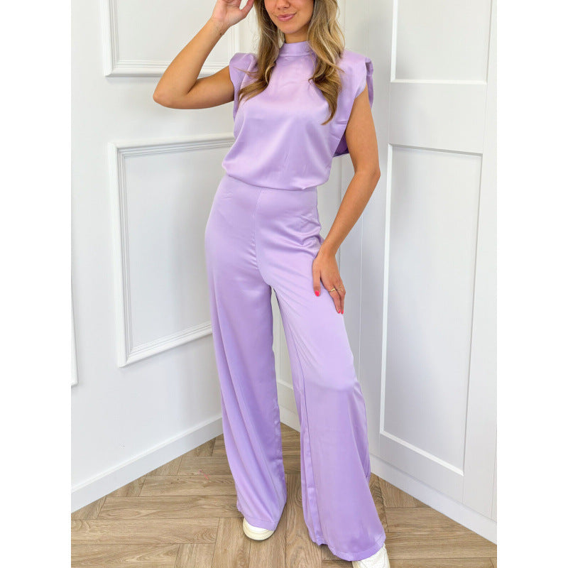 Backless Solid Color Casual Sleeveless Straight Leg Women's Jumpsuit