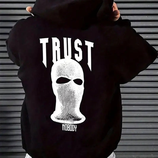 Men's Black "Trust Nobody" Letter Print Hip-Hop Hoodie Sweatshirt