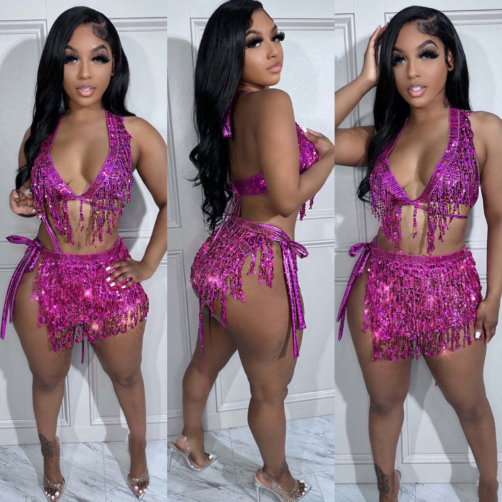 European And American Sequined Beach Dress Three-piece Swimsuit