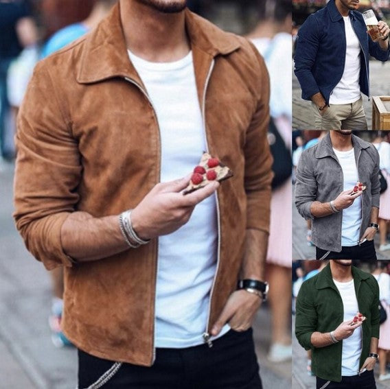 Men's Slim Turn-Down Collar Zipper Jacket