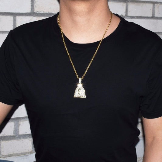 Metallic Money Bag Micro Zircon Pendant Hip-Hop Chain Necklace