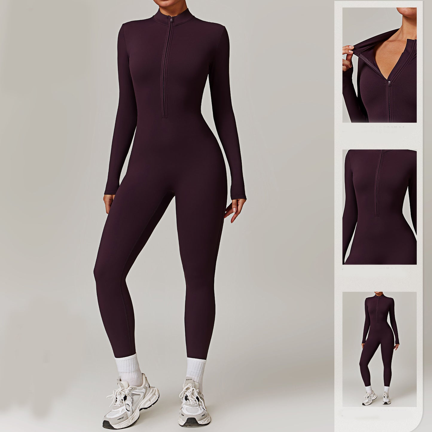 Solid Color Long Sleeve Yoga Fitness Workout Breathable Jumpsuit