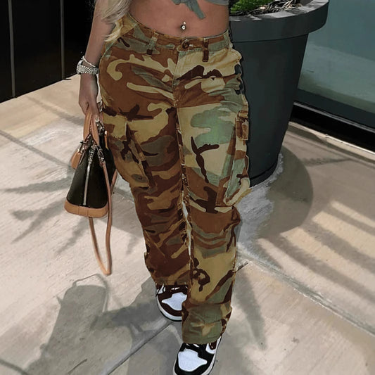 Camoflauge Print Streetwear Hip-Hop Women's Multi-Pocketed Cargo Pants to 5X Plus Size