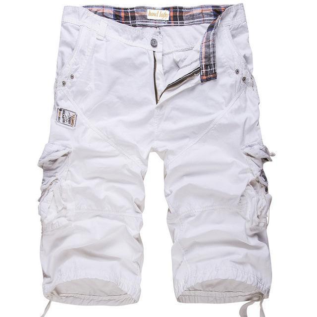 Men's Multi-Pocket Drawingstring Solid Color Cargo Shorts