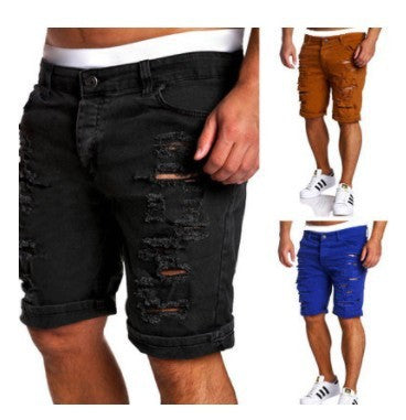 Men's Denim Ripped Hole Pattern Washed Jean Shorts