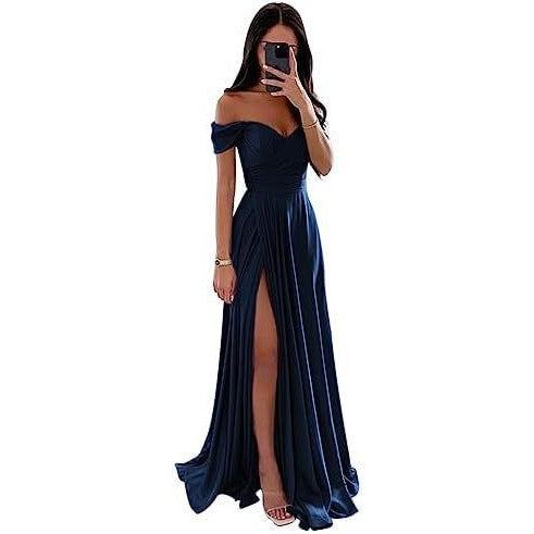 Off-the-Shoulder Corset Design Cinched Waist Solid Color Temperament Bridesmaid/Party Formal Maxi Dress
