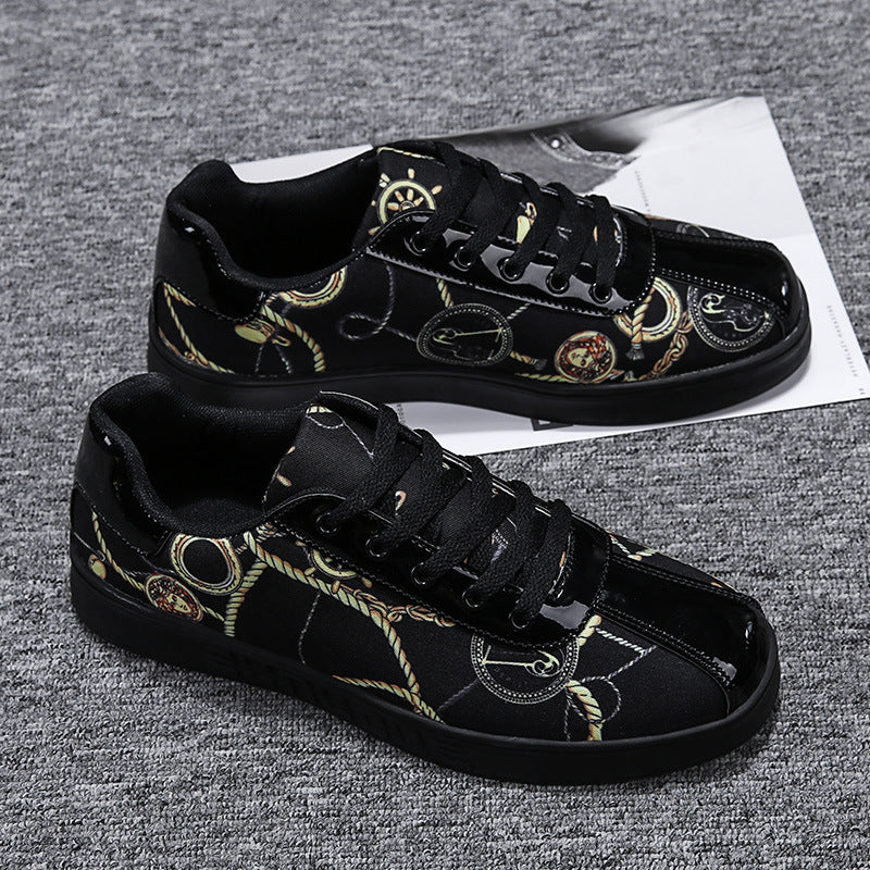 Men's PU Leather Baroque Print Lace-Up Low Cut Printed Breathable Sneakers