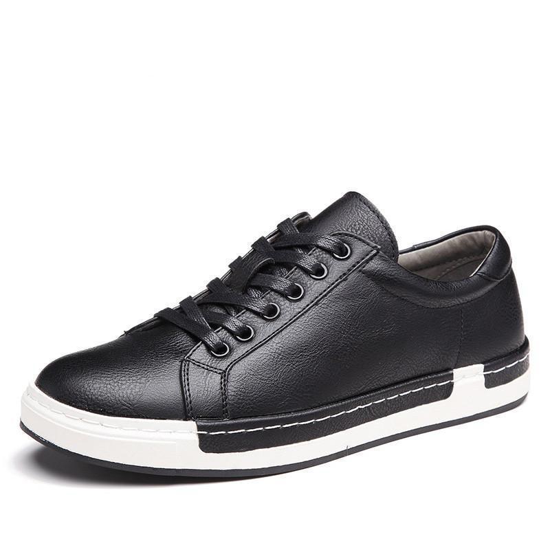 Men's PU Leather Handmade Lace-Up Solid Color Sneakers