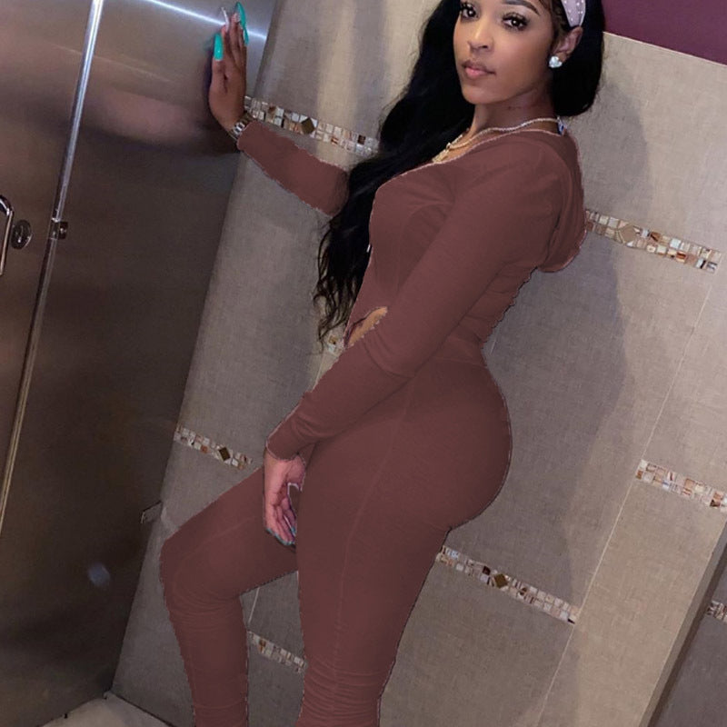 Pleated Women's Long Sleeve Cardigan Hoodie Sweat Jacket + Skinny Leggings Tracksuit