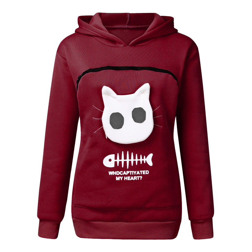 Cat Fishscale 3D Print Kitty Cat Carrying Pocket Hoodie Sweatshirt