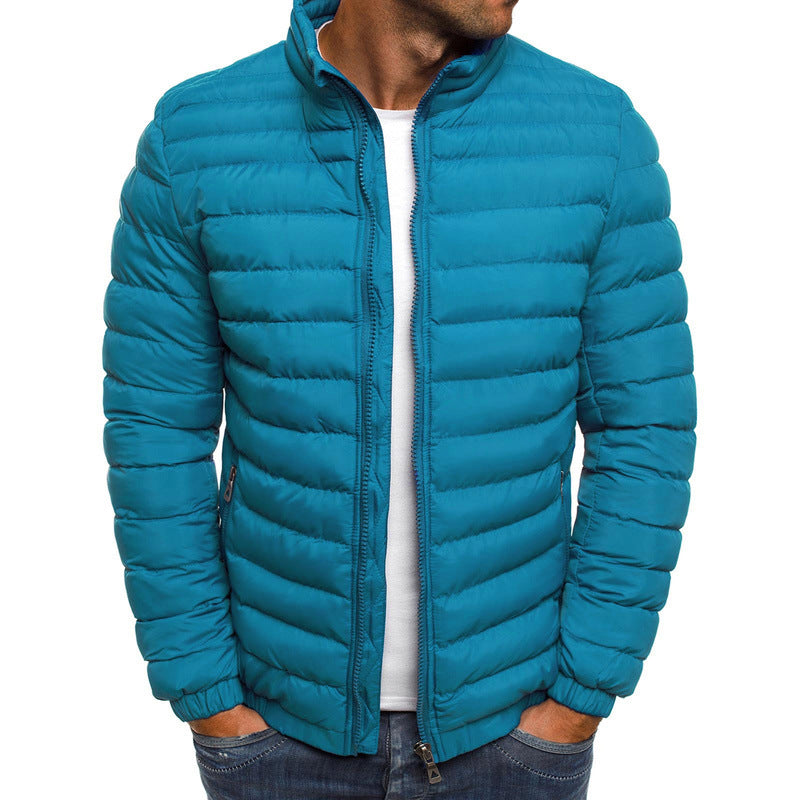 Men's Zipper Solid Color Long Sleeve Pockets Cotton Padded Jacket