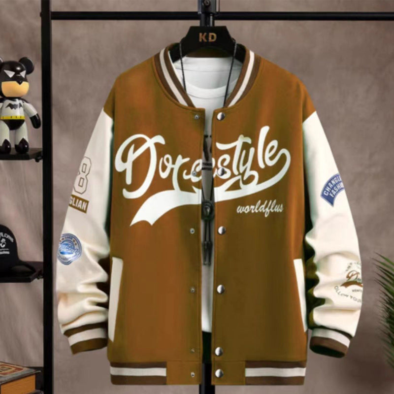 Men's Hip-Hop "Dopestyle" Letter Print Button-Up Varsity Baseball Bomber Jacket