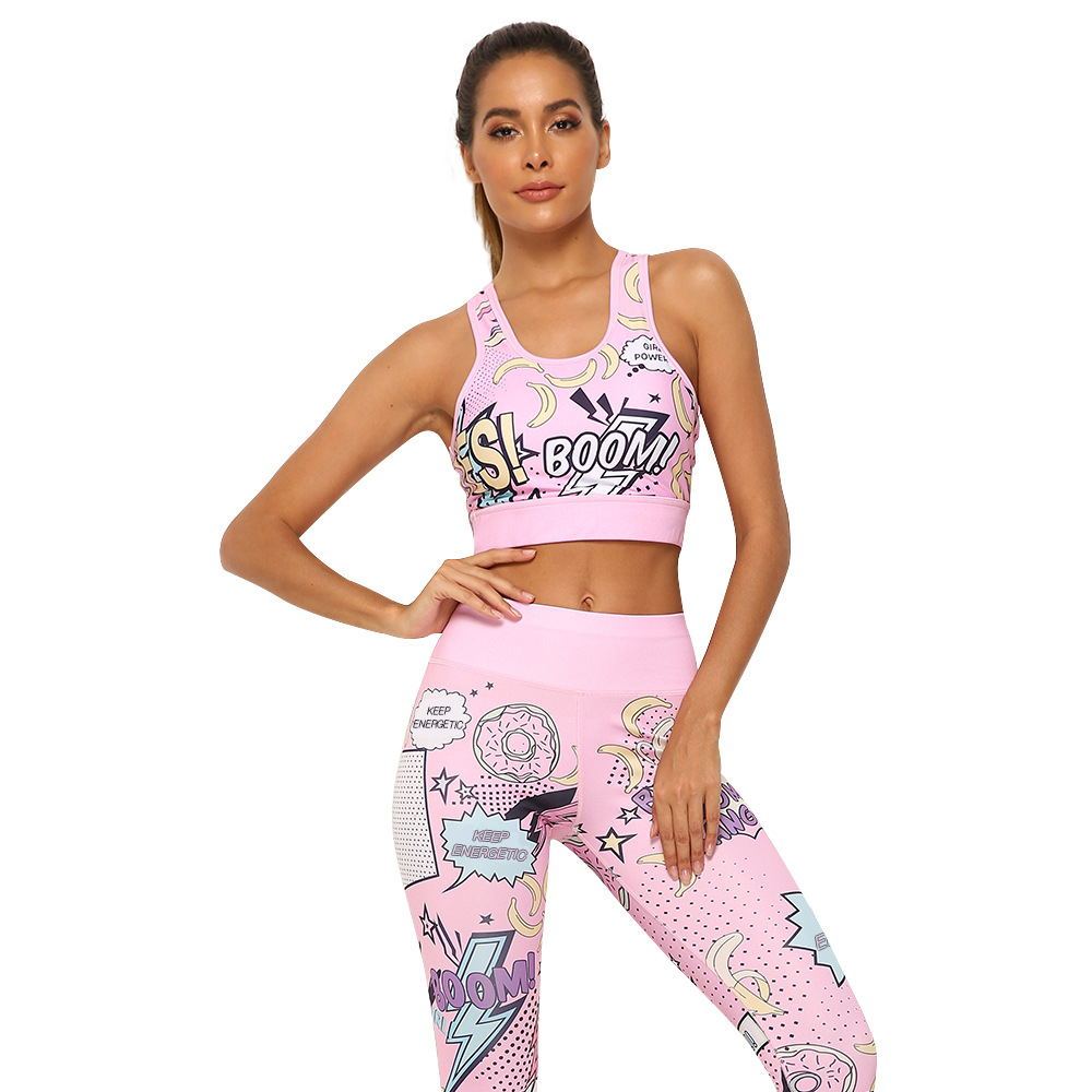 Graffiti Print Sport Bra + Gym Workout Leggings Women's 2-Piece Set