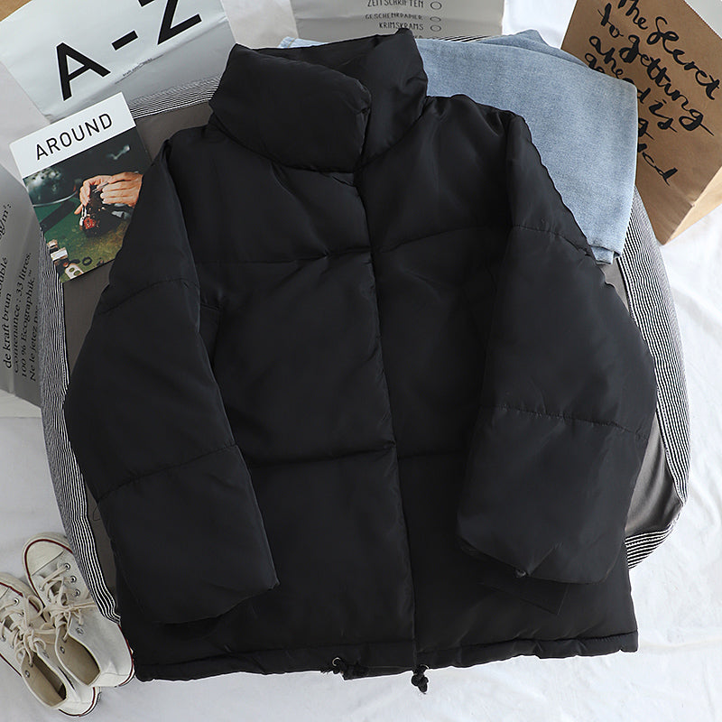 Stand Collar Cropped Women's Winter Puffer Bomber Jacket