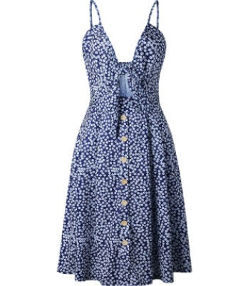 Floral Print/Solid Color Button Front Lace-Up Sleeveless Hollow-Out Backless Midi Dress