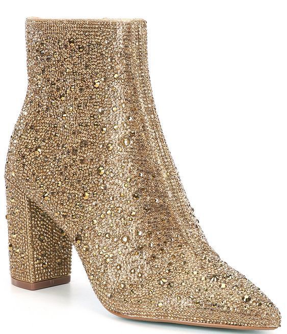Rhinestone Sparkling Glitter Pointed Toe Women's Platform Zipper Ankle Boots