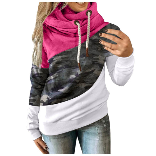 Colorblock Camoflauge Long Sleeve Drawstring Hoodie Sweatshirt to 3X Plus Size