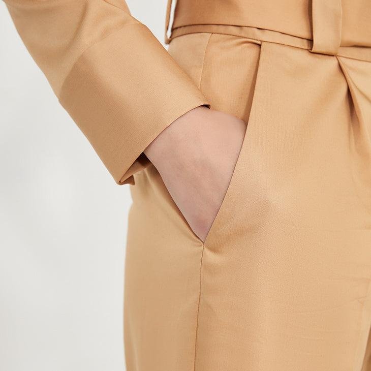 Rivet Turn-Down Collar Long Sleeve Skinny Solid Color Women's Zipper Jumpsuit w/ Sash Belt