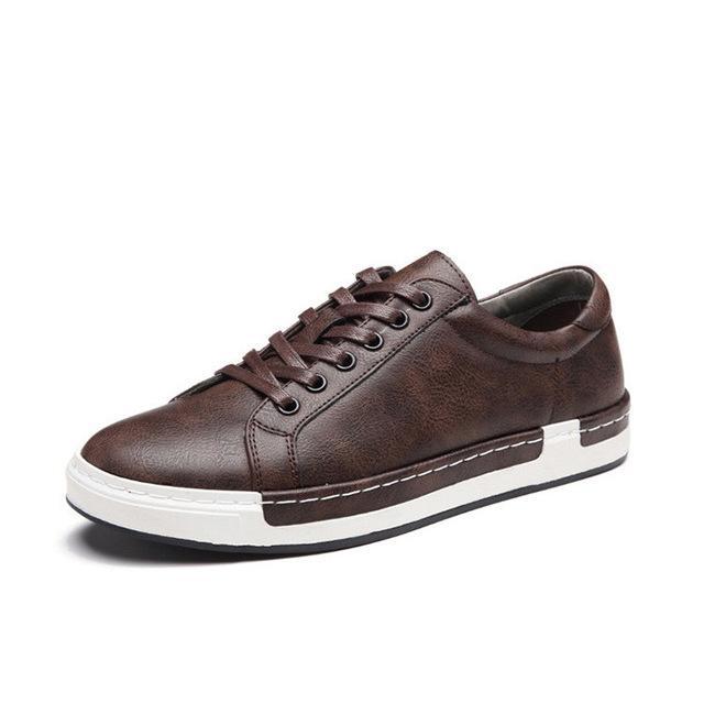 Men's PU Leather Handmade Lace-Up Solid Color Sneakers