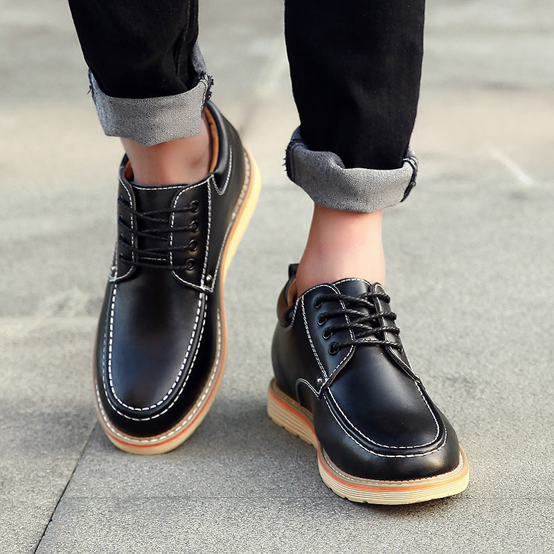 Men's Leather Lace-Up Oxford Solid Color Sneakers