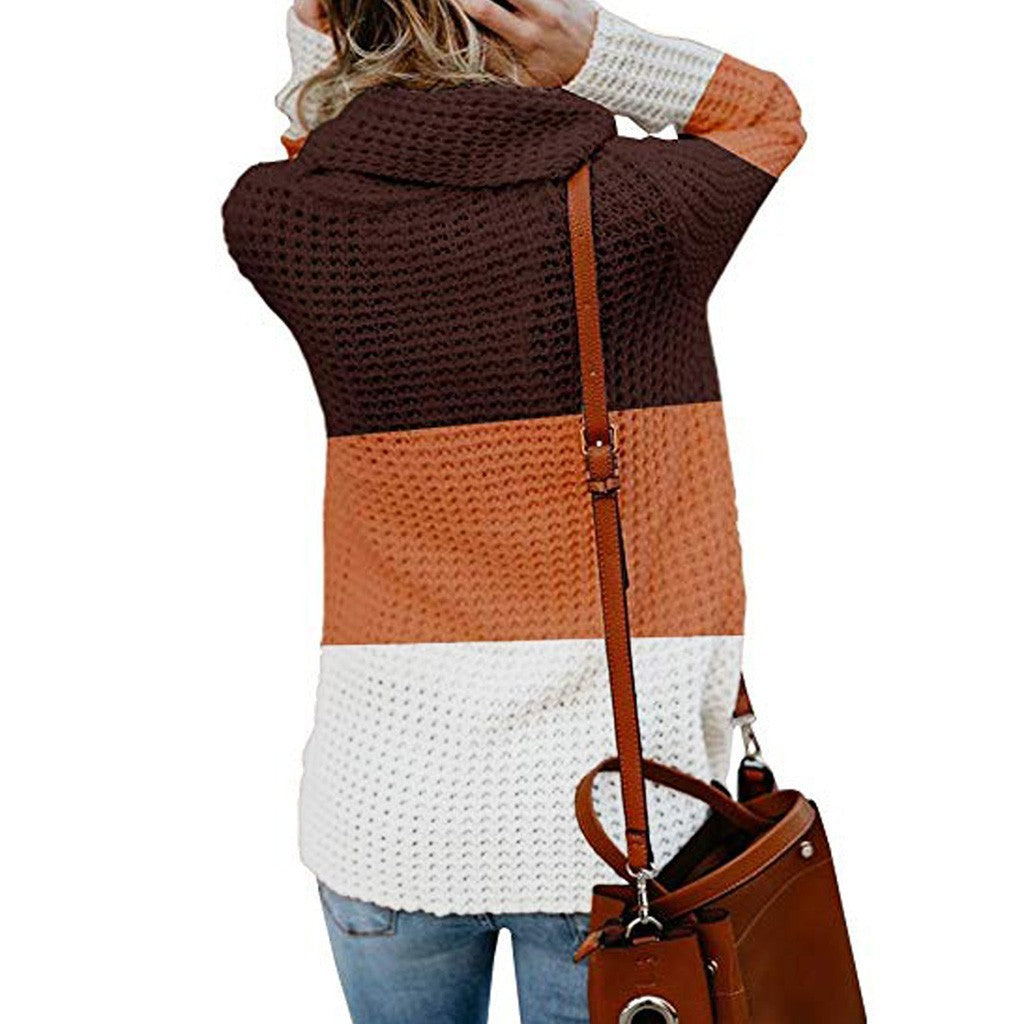 Irregular Colorblock Striped Turtleneck Women's Sweater to 3X Plus Size