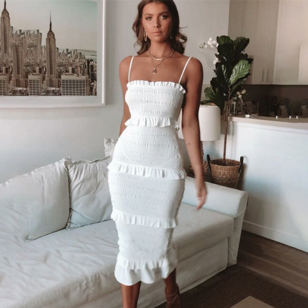 Tiered Spaghetti Strap Pleated Maxi Cake Dress