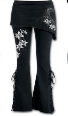 Overlapped Flower Print Women's Bandage Stretch Flared Pants