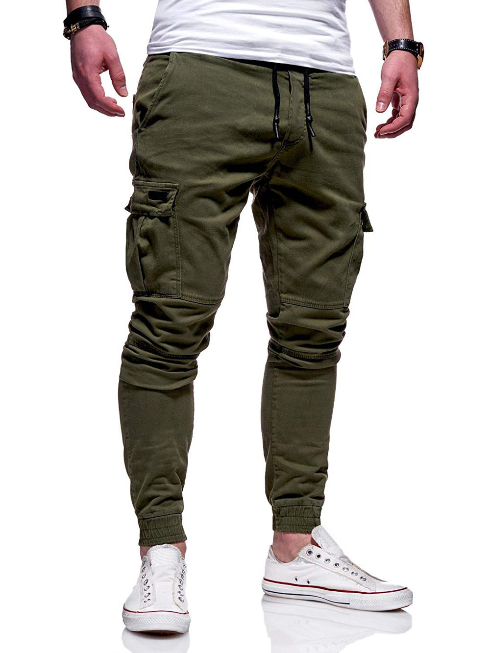 Men's Drawstring Multi-Pocketed Cotton Casual Cargo Pants