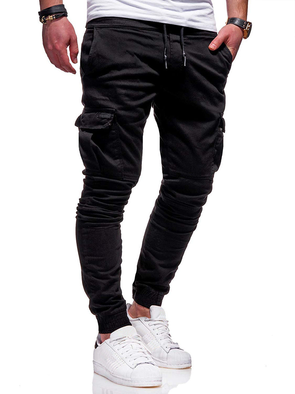 Men's Drawstring Multi-Pocketed Cotton Casual Cargo Pants