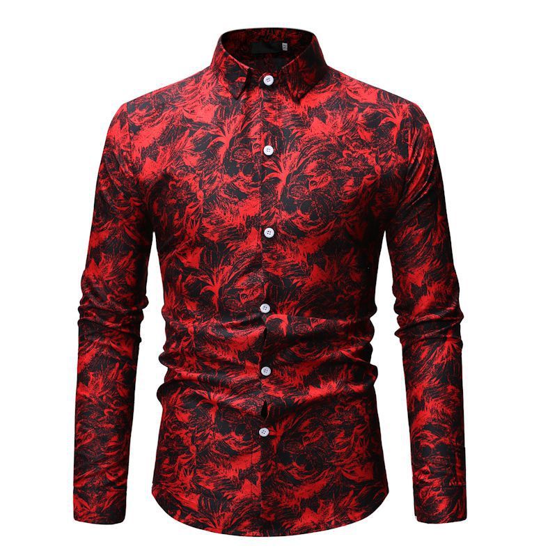 Men's Paisley Floral Print Long Sleeve Turn-Down Collar Business Dress Shirts