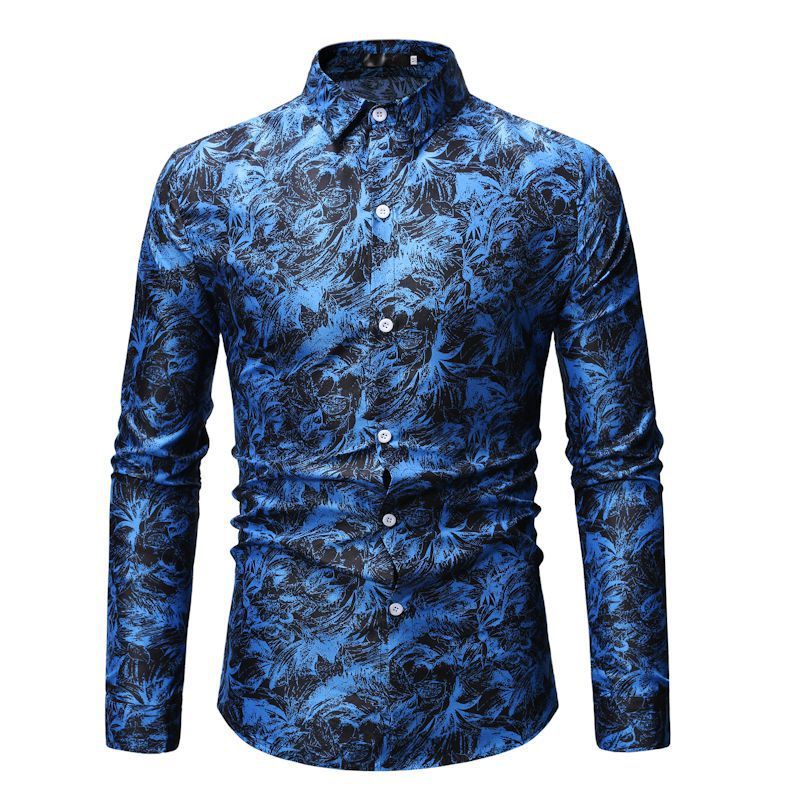 Men's Paisley Floral Print Long Sleeve Turn-Down Collar Business Dress Shirts
