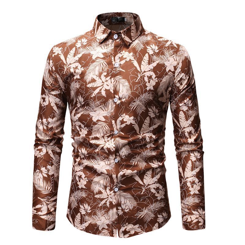 Men's Paisley Floral Print Long Sleeve Turn-Down Collar Business Dress Shirts
