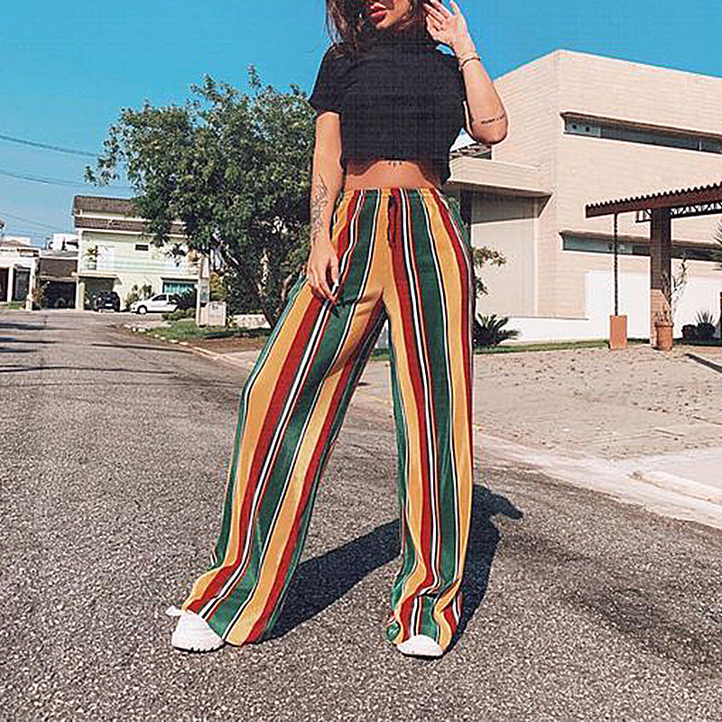Leopard/Striped/Tiger/Rainbow Print Women's Loose Casual Wide Leg Pants