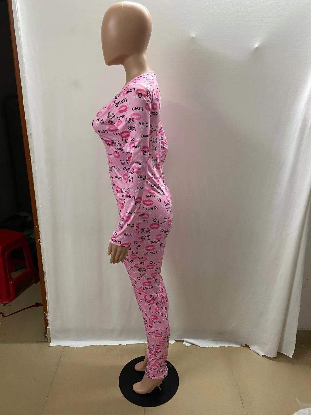 Plaid/Lips/Panda Print Long Sleeve Skinny Bodycon Onesie Jumpsuit