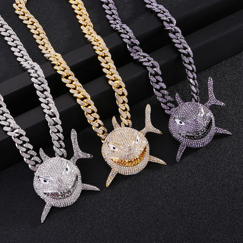 Iced-Out Rhinestone Shark Pendant Micro Set Hip-Hop Chain Necklace