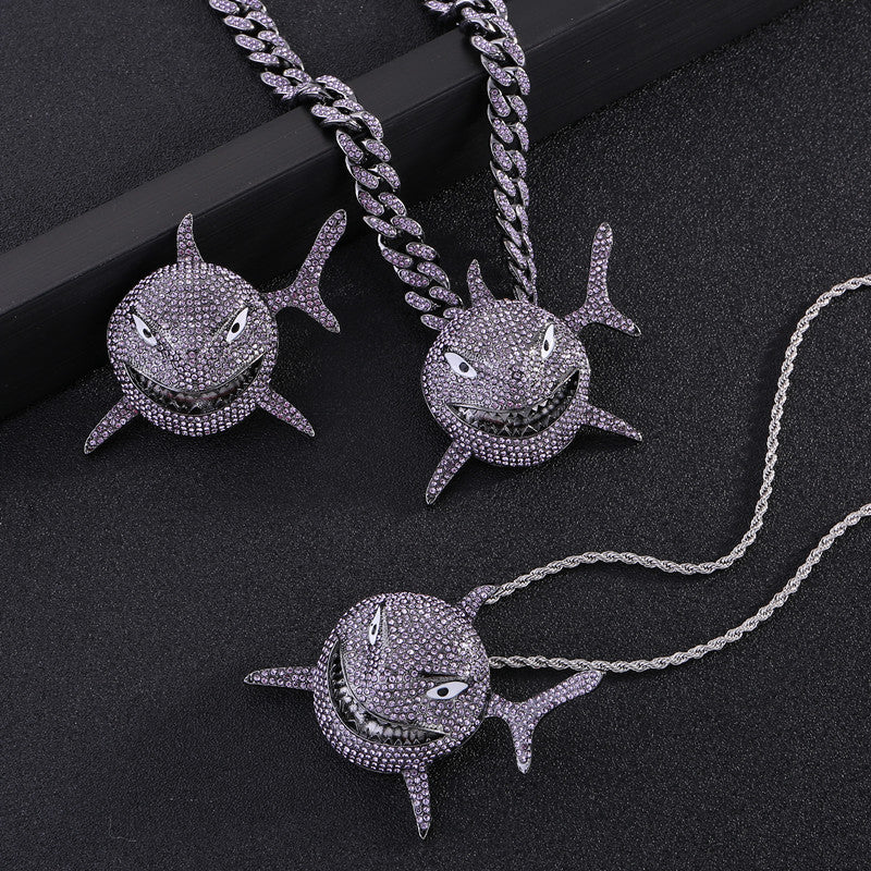 Iced-Out Rhinestone Shark Pendant Micro Set Hip-Hop Chain Necklace