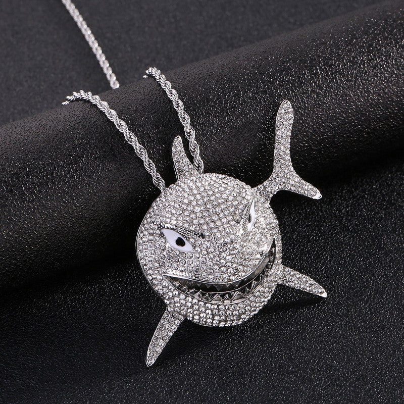 Iced-Out Rhinestone Shark Pendant Micro Set Hip-Hop Chain Necklace