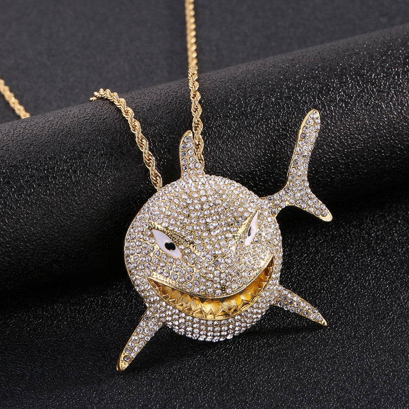 Iced-Out Rhinestone Shark Pendant Micro Set Hip-Hop Chain Necklace