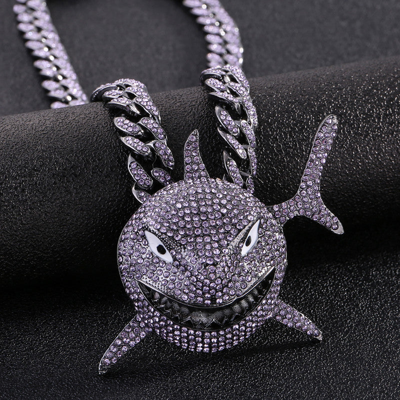 Iced-Out Rhinestone Shark Pendant Micro Set Hip-Hop Chain Necklace