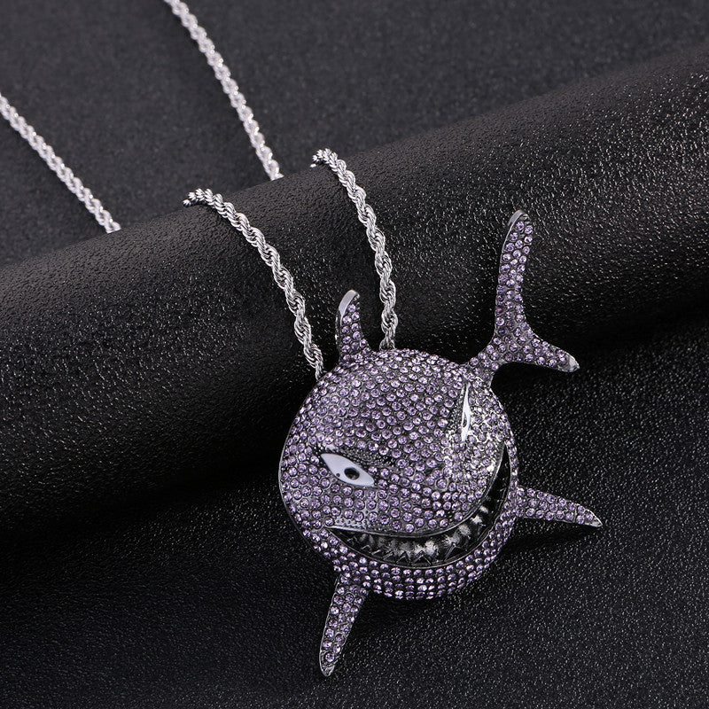 Iced-Out Rhinestone Shark Pendant Micro Set Hip-Hop Chain Necklace