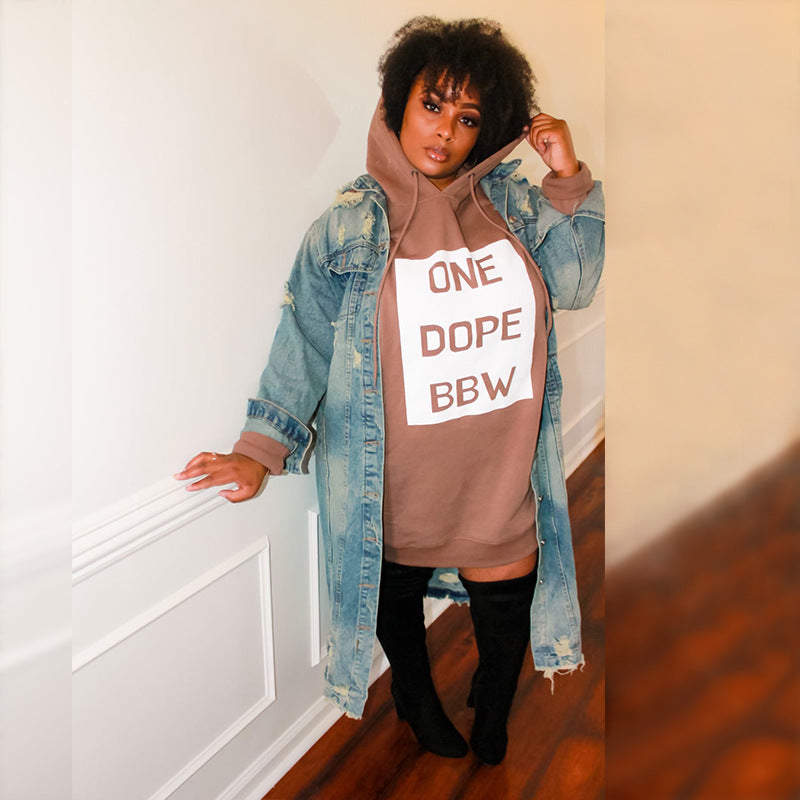 Assorted Hip-Hop Letter Print Long Sleeve Hoodie Sweatshirt Mini Dress to 5X Plus Size