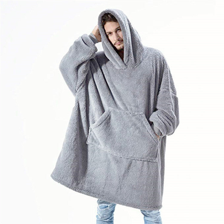 Oversized Unisex Fleece Loose 2-Sided Wearable Hoodie Blanket Sweatshirt w/ Kangaroo Pocket