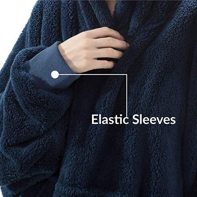 Oversized Unisex Fleece Loose 2-Sided Wearable Hoodie Blanket Sweatshirt w/ Kangaroo Pocket