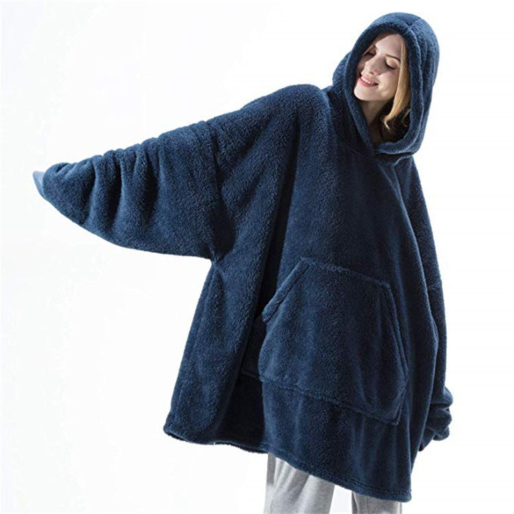 Oversized Unisex Fleece Loose 2-Sided Wearable Hoodie Blanket Sweatshirt w/ Kangaroo Pocket