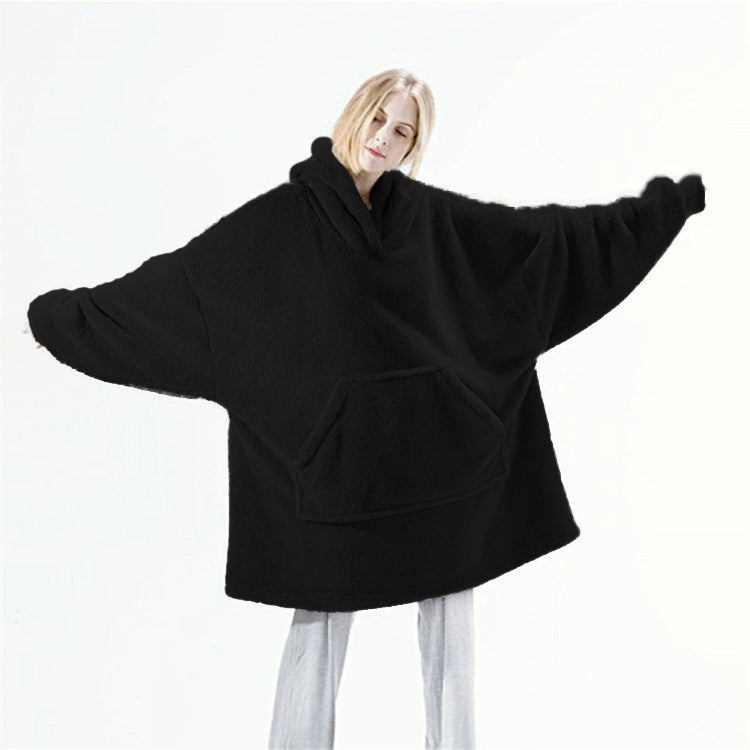Oversized Unisex Fleece Loose 2-Sided Wearable Hoodie Blanket Sweatshirt w/ Kangaroo Pocket