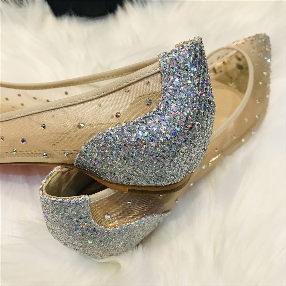 Mesh Rhinestone Transparent Women's Pointed Toe High Heel Pumps 2.5, 7.5 & 10 cm