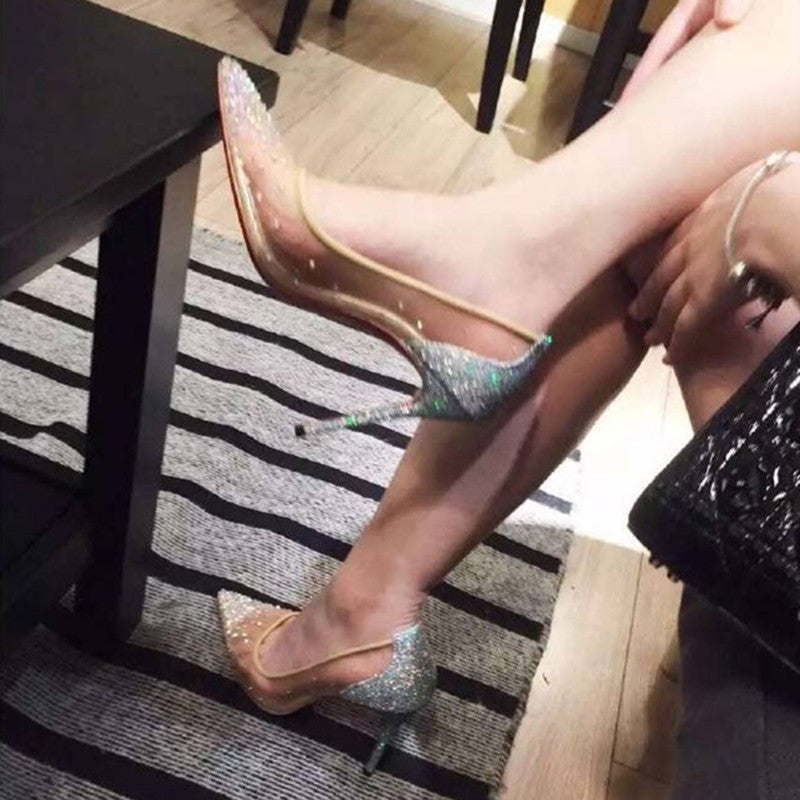 Mesh Rhinestone Transparent Women's Pointed Toe High Heel Pumps 2.5, 7.5 & 10 cm