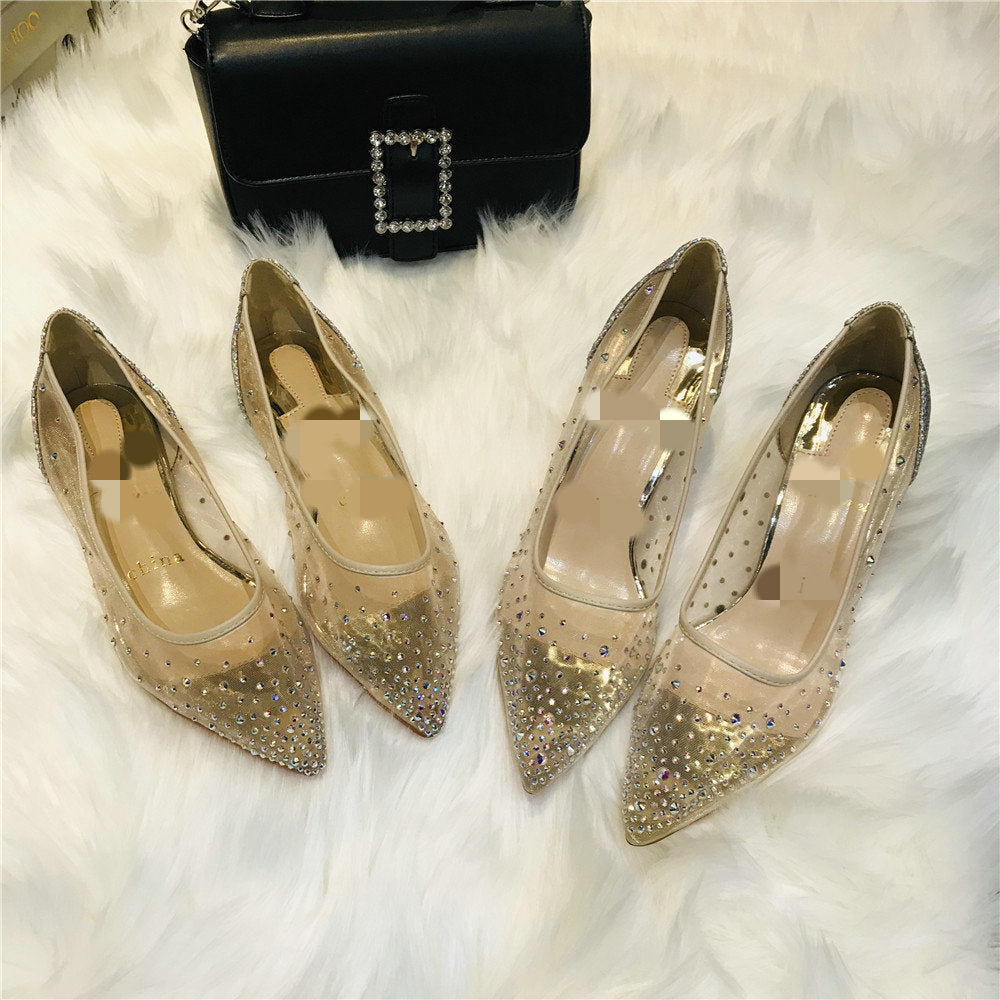 Mesh Rhinestone Transparent Women's Pointed Toe High Heel Pumps 2.5, 7.5 & 10 cm